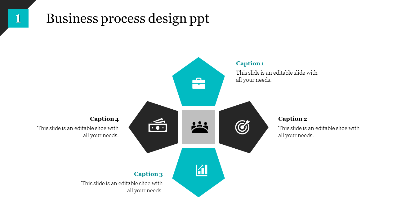 Business Process Design PPT With Pentagon Shapes